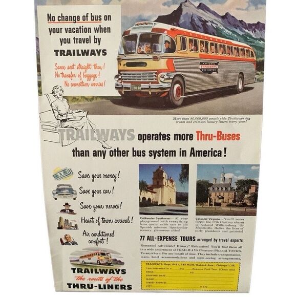 Vintage 1951 Trailways No Change of Bus Ad Advertisement - Picture 2 of 4